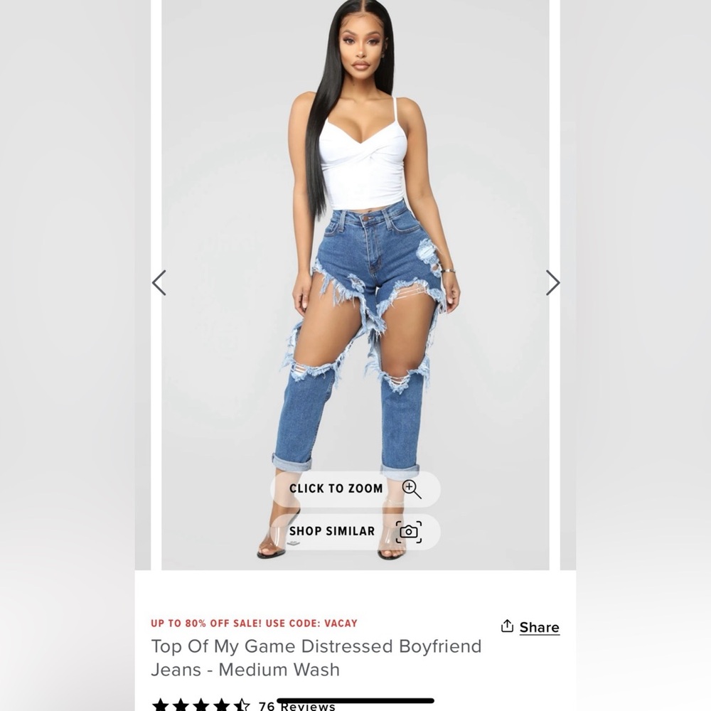Fashion Nova Ripped Blue Boyfriend Jeans